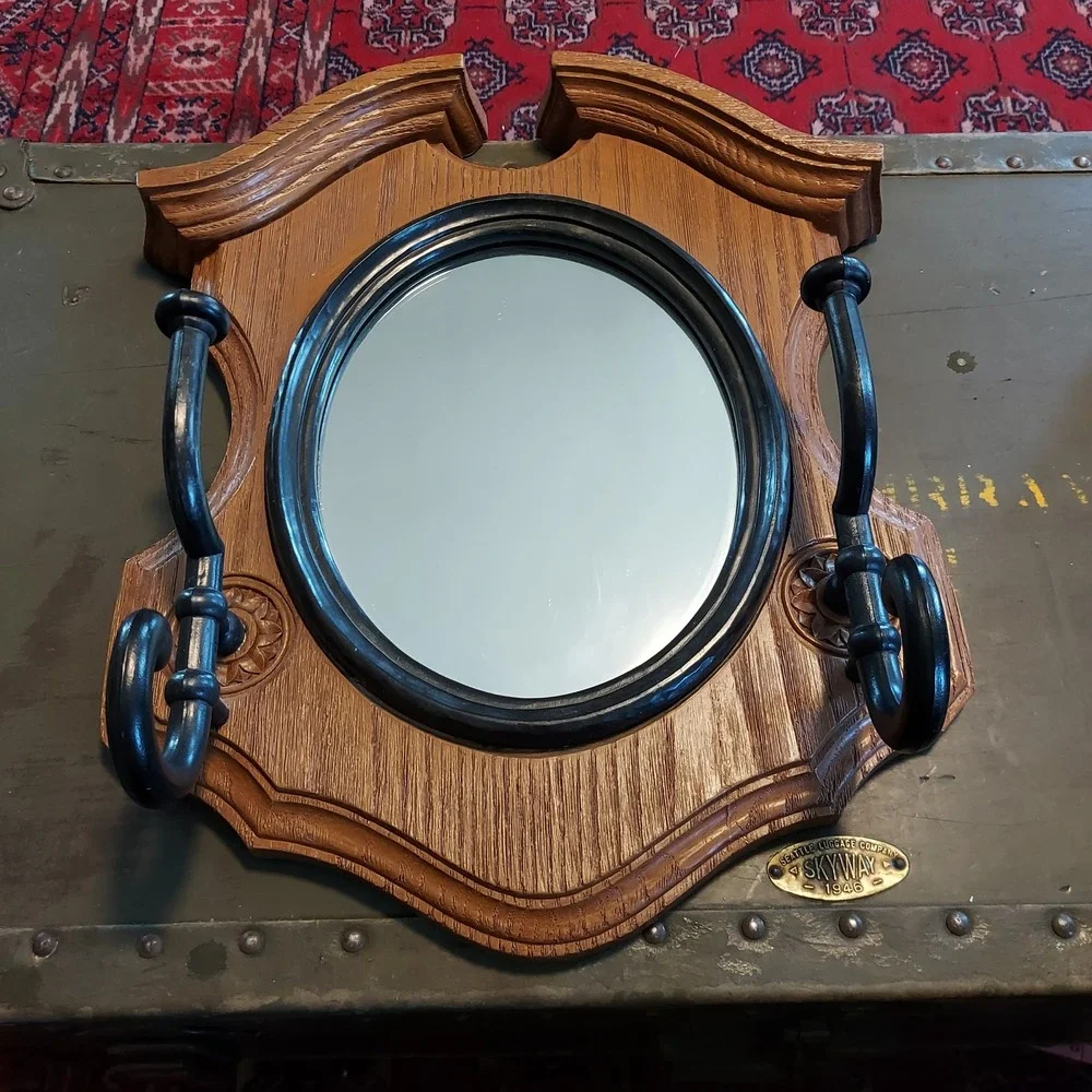 Vintage Homco 2391 Faux Wood Shield Wall Mirror Coat Hat Rack 1981 USA 16x13